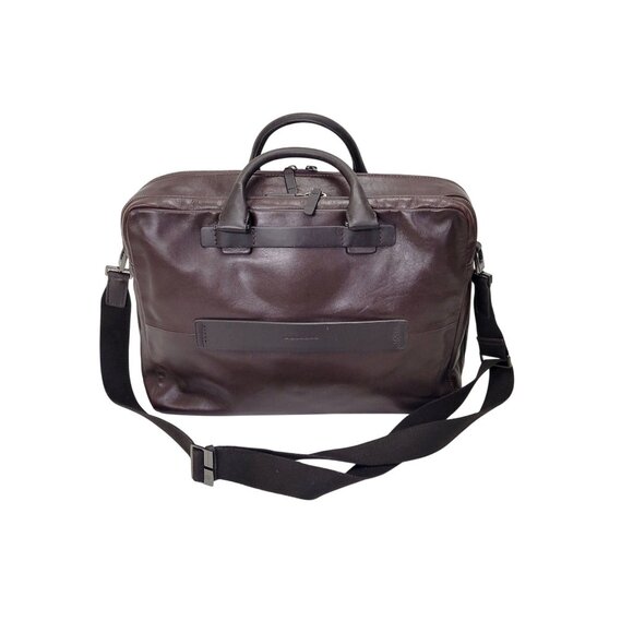 Piquadro Dark Brown Leather Business Bag With Adjustable Strap Multiple Pockets - Picture 2 of 8
